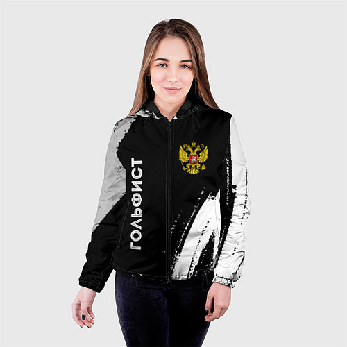 Женская куртка Гольфист из России и герб РФ: надпись, символ / 3D-Черный – фото 4
