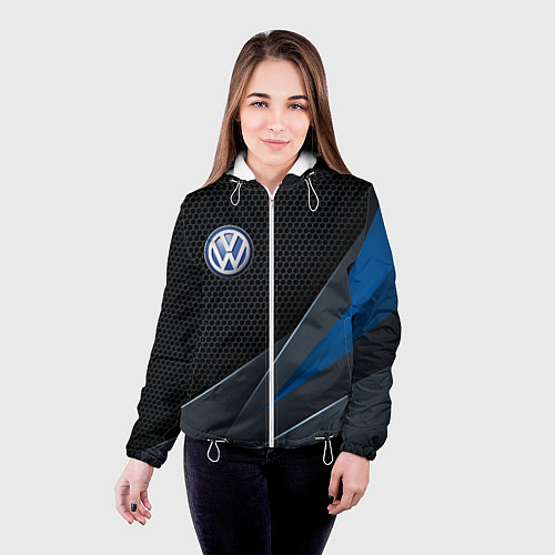 Женская куртка Фольцваген - синяя броня / 3D-Белый – фото 4
