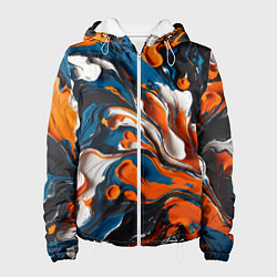 Куртка с капюшоном женская Акриловые краски - оранжевые, цвет: 3D-белый
