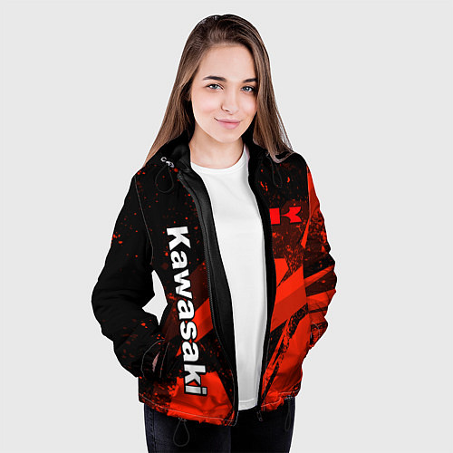 Женская куртка Кавасаки - красные брызги / 3D-Черный – фото 3