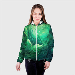 Куртка с капюшоном женская Зеленые абстрактные волны, цвет: 3D-белый — фото 2
