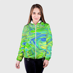 Куртка с капюшоном женская Неоновая абстракция волны, цвет: 3D-белый — фото 2