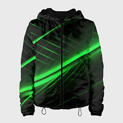 Куртка с капюшоном женская Зеленые полосы на черном фоне, цвет: 3D-черный