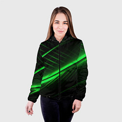 Куртка с капюшоном женская Зеленые полосы на черном фоне, цвет: 3D-черный — фото 2
