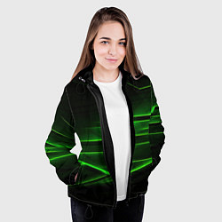 Куртка с капюшоном женская Green lines abstract, цвет: 3D-черный — фото 2