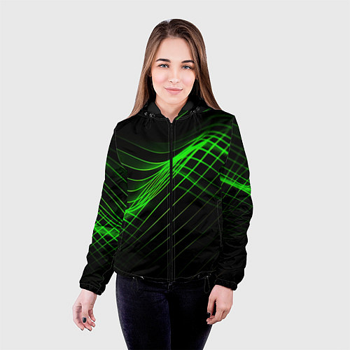 Женская куртка Зеленые яркие линии / 3D-Черный – фото 4