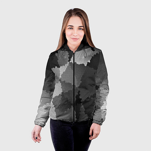Женская куртка Мозаичный узор в серых оттенках / 3D-Черный – фото 4