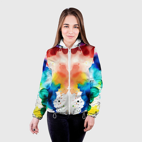 Женская куртка Цветная монотипия - поп-арт / 3D-Белый – фото 4