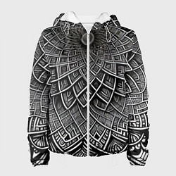 Куртка с капюшоном женская Черная мандала, цвет: 3D-белый