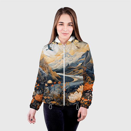 Женская куртка Солнечное утро в цветущих горах / 3D-Белый – фото 4
