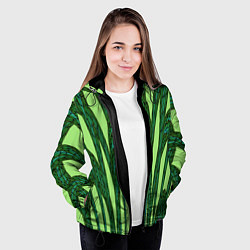 Куртка с капюшоном женская Зеленый растительный мотив, цвет: 3D-черный — фото 2