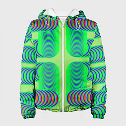 Куртка с капюшоном женская Дуги на зеленом фоне, цвет: 3D-белый