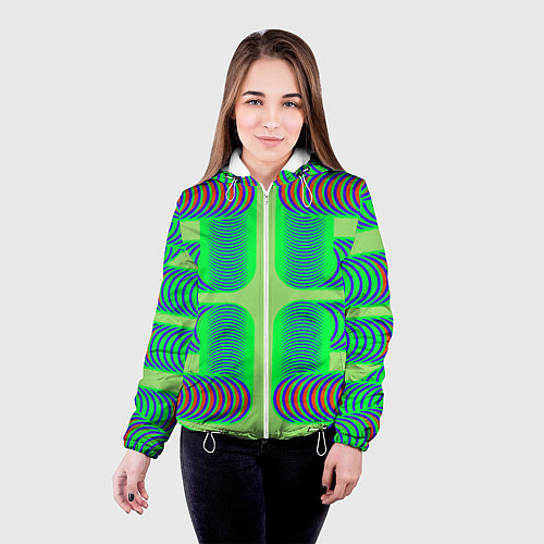 Женская куртка Дуги на зеленом фоне / 3D-Белый – фото 4