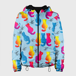 Куртка с капюшоном женская Коты звездные и веточки, цвет: 3D-черный