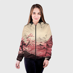 Куртка с капюшоном женская Сакура в горах, цвет: 3D-черный — фото 2