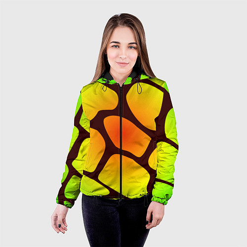 Женская куртка Коричневая сеть с цветными пятнами / 3D-Черный – фото 4
