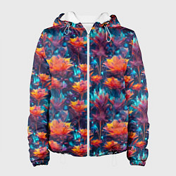 Куртка с капюшоном женская Футуристические цветы узор, цвет: 3D-белый