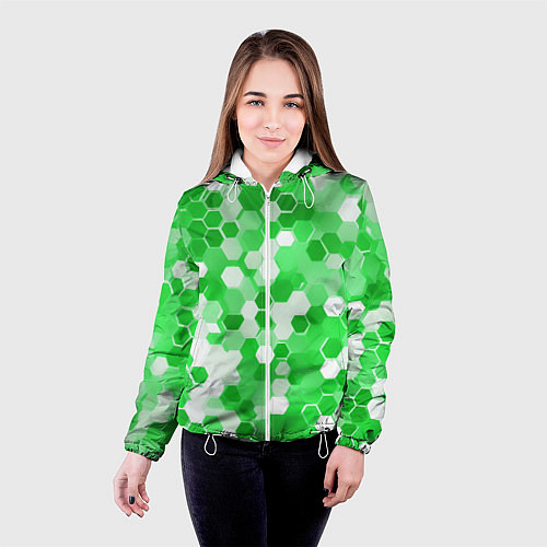 Женская куртка Кибер Hexagon Зелёный / 3D-Белый – фото 4