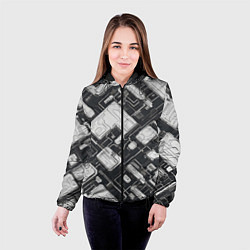 Куртка с капюшоном женская Полосы Чёрно-белые киберпанк, цвет: 3D-черный — фото 2