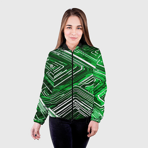Женская куртка Кибер линии Зелёный-белый / 3D-Черный – фото 4