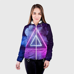 Куртка с капюшоном женская Неоновый треугольник в неоновом дыму, цвет: 3D-белый — фото 2