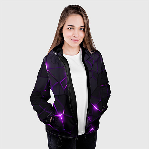 Женская куртка Неоновые плиты с фиолетовым свечением / 3D-Черный – фото 3