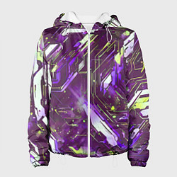 Куртка с капюшоном женская Космические кибер схемы фиолетовые, цвет: 3D-белый