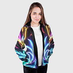 Куртка с капюшоном женская Зеркальный неоновый паттерн - нейросеть, цвет: 3D-черный — фото 2