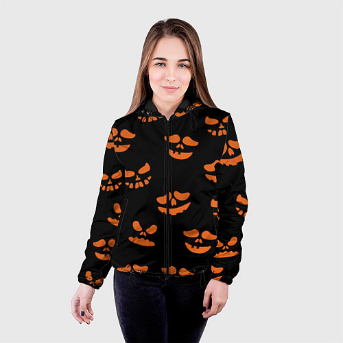 Женская куртка Рожицы тыквы / 3D-Черный – фото 4