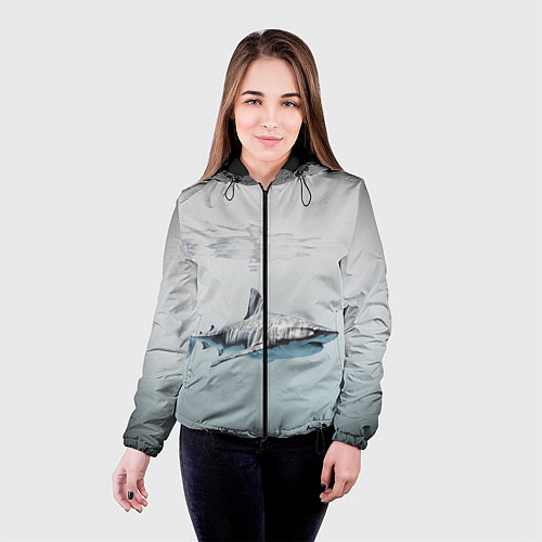 Женская куртка Акула большая белая в толще воды / 3D-Черный – фото 4