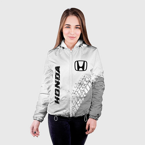 Женская куртка Honda speed на светлом фоне со следами шин: надпис / 3D-Белый – фото 4
