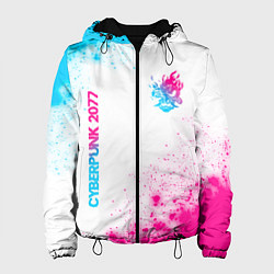 Куртка с капюшоном женская Cyberpunk 2077 neon gradient style: надпись, симво, цвет: 3D-черный