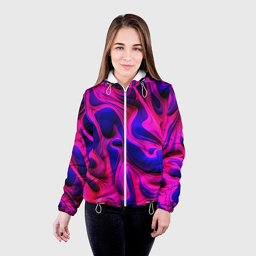 Женская куртка Pink blue abstract / 3D-Белый – фото 4