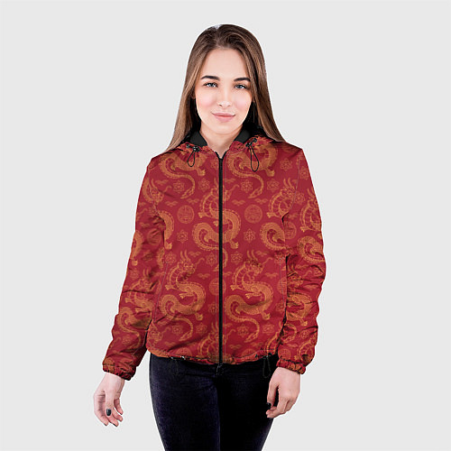 Женская куртка Dragon red pattern / 3D-Черный – фото 4