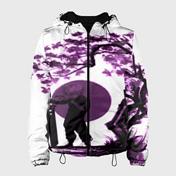 Куртка с капюшоном женская Канеки самурай под сакурой, цвет: 3D-черный