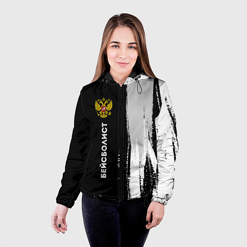 Женская куртка Бейсболист из России и герб РФ: по-вертикали / 3D-Черный – фото 4