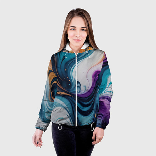 Женская куртка Жидкий цветной узор - нейросеть / 3D-Белый – фото 4