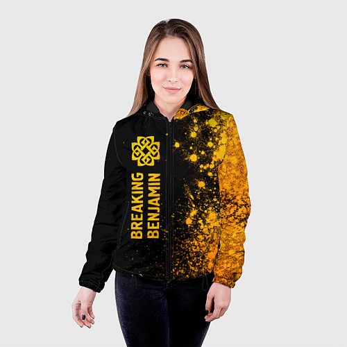 Женская куртка Breaking Benjamin - gold gradient: по-вертикали / 3D-Черный – фото 4