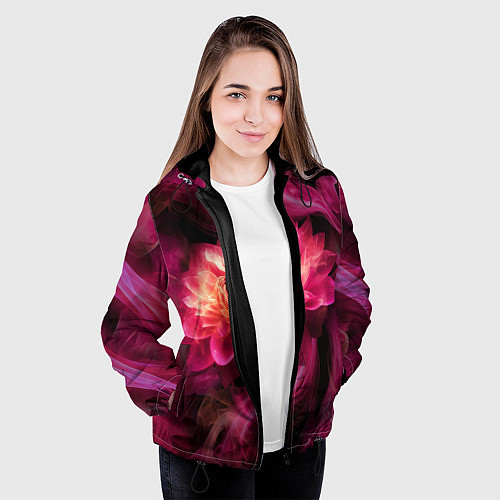 Женская куртка Розовый цветок в огне - нейросеть / 3D-Черный – фото 3
