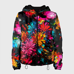 Куртка с капюшоном женская Краски и цветы, цвет: 3D-черный