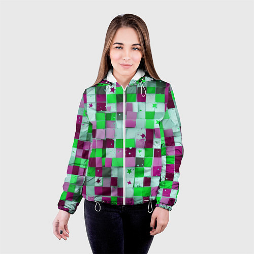 Женская куртка Ретро Квадраты / 3D-Белый – фото 4