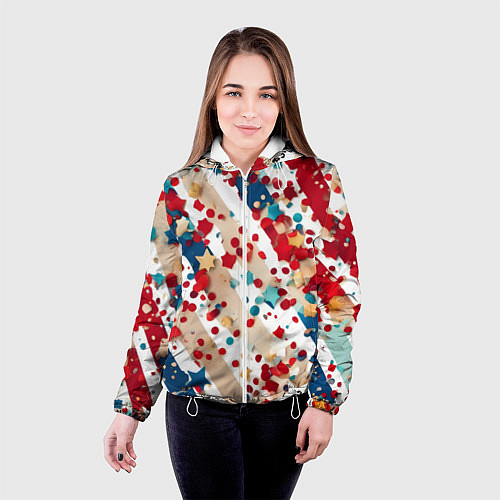 Женская куртка Новогодние линии красный синий / 3D-Белый – фото 4