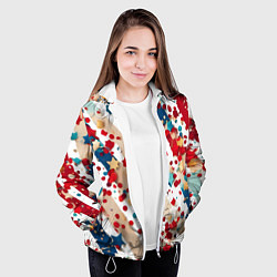 Куртка с капюшоном женская Новогодние линии красный синий, цвет: 3D-белый — фото 2