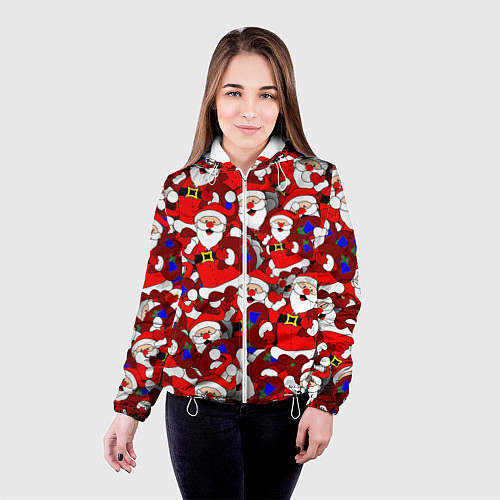 Женская куртка Новогодний паттерн с дедами морозами / 3D-Белый – фото 4
