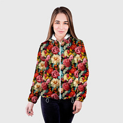 Куртка с капюшоном женская Узор из роз и разных цветов, цвет: 3D-белый — фото 2