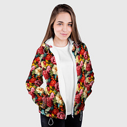 Куртка с капюшоном женская Узор из роз и разных цветов, цвет: 3D-белый — фото 2