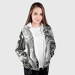 Куртка с капюшоном женская Белые полосы на чёрном фоне, цвет: 3D-белый — фото 2