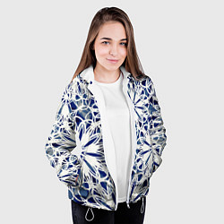 Куртка с капюшоном женская Стилизованные цветы абстракция синее-белый, цвет: 3D-белый — фото 2