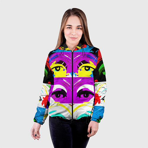 Женская куртка Eyes - pop art - neural network / 3D-Черный – фото 4