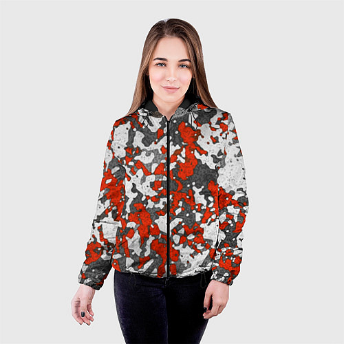 Женская куртка Абстракция серо-красная / 3D-Черный – фото 4